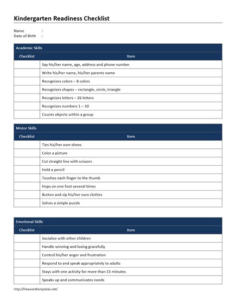 Kindergarten Skills Checklist Riset