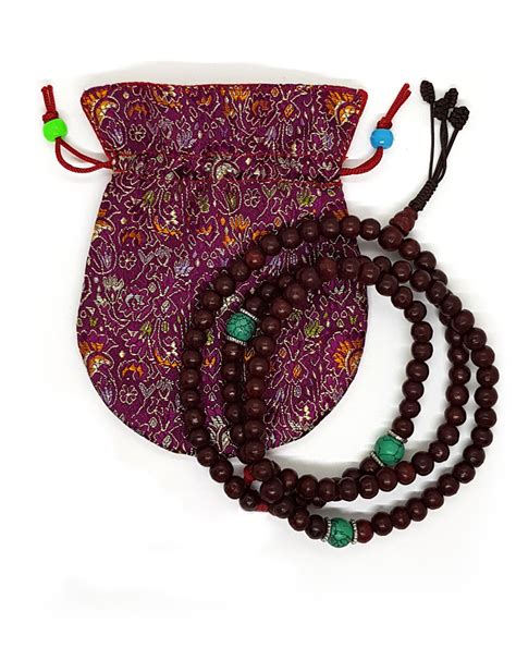 Tibetan Rosewood Prayer Beads With Metal Counter And Marker Beads