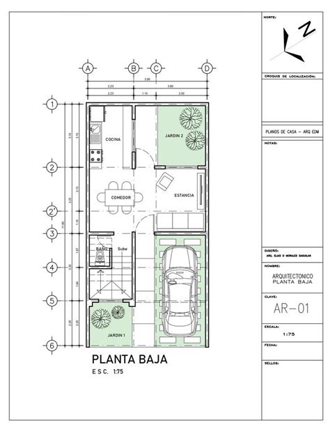 Plano De Casa 6x12 Metros 2 Pisos Planos De Casa Unifamiliar Planos