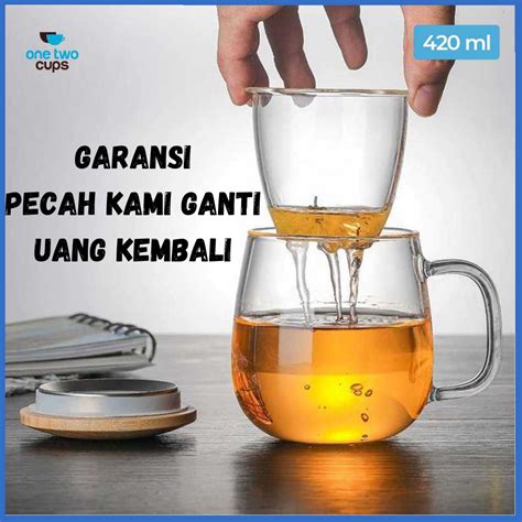 COD Mug Cangkir Gelas Kopi Teh Set Saringan Infuser Tutup Kayu 420 Ml