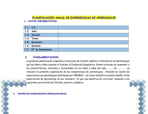 Planificaci N Anual De Experiencias De Aprendizaje Docx