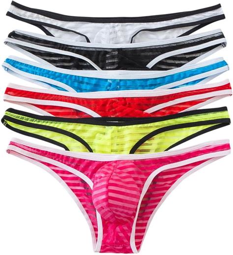 YUFEIDA Sexy Men S G String Thong Underwear Mesh Low Rise Bikini Briefs Lingerie Pants Pack Of 6