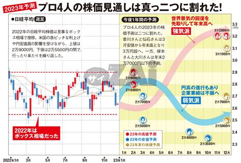 日経平均株価の「2023年1～12月」の値動きを予測！強気派は年末に3万2000円に到達、弱気派は年後半に2万5000円を割り込むと、専門家の