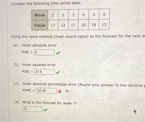 Solved Consider The Following Time Series Data Week 1 2 3 4 5 6