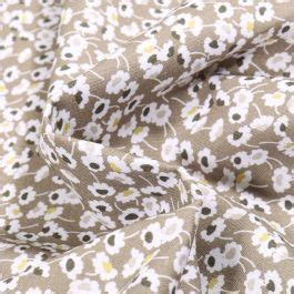 Tissu Coton Mc Fabrics Petites Fleurs Noir Et Blanches Sur Fond Beige