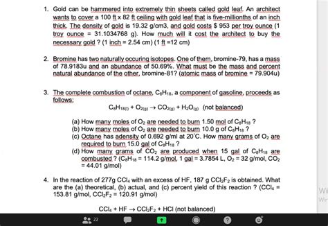 Solved Gold Can Be Hammered Into Extremely Thin Sheets Chegg