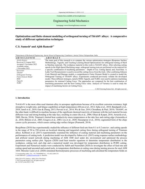 Pdf Optimization And Finite Element Modeling Of Orthogonal Turning Of