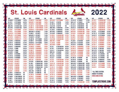 Printable 2022 St. Louis Cardinals Schedule