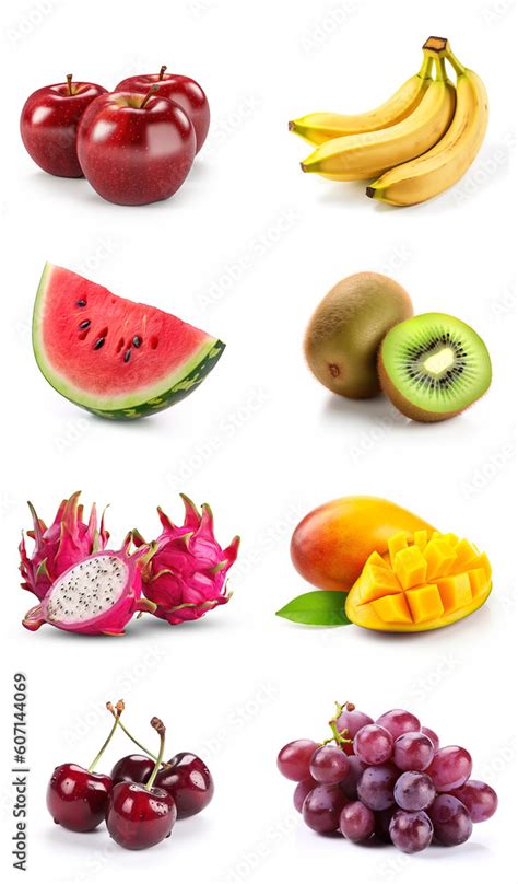 set  fruits red apple banana watermelon kiwi dragon fruit mango