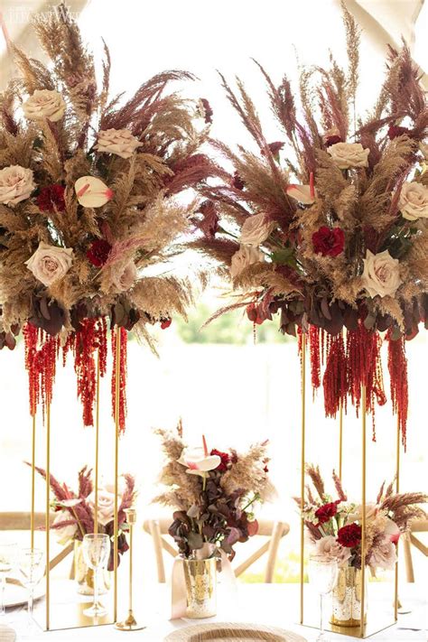 Bohemian Burgundy And Pampas Grass Wedding Elegantweddingca Bohemian