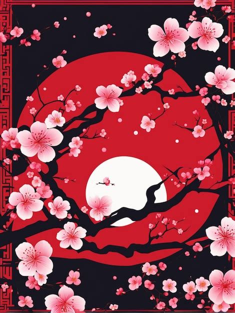 Premium Photo Cherry Blossom Chinese Lunar New Year Template Design