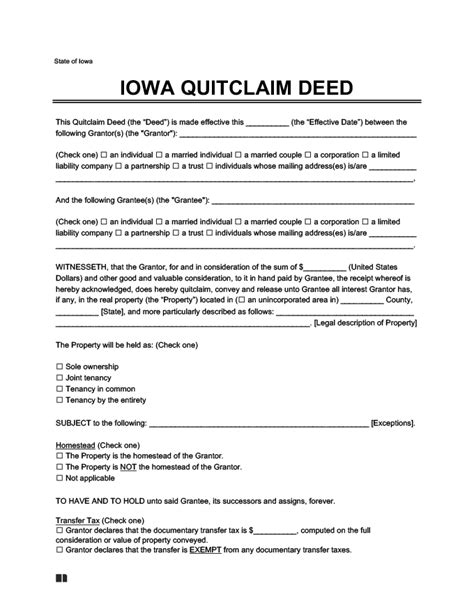 Free Iowa Quitclaim Deed Form Pdf And Word