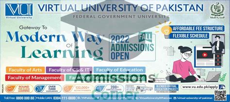 Virtual University of Pakistan Admissions Fall 2022