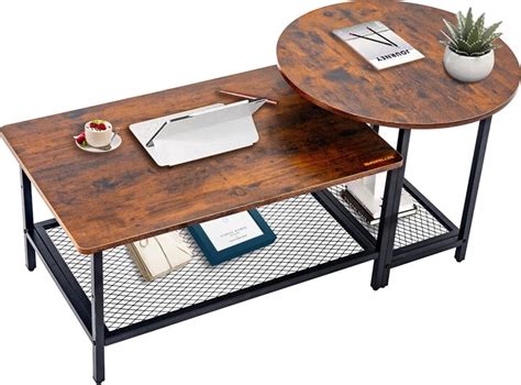 Global Pronex 2 Piece Industrial Coffee Table Set Detachable Nesting Rectangular And Round Side