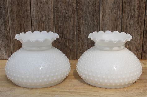 Vintage Hobnail Glass Lamp Shade Pair Opal White Milk Glass Replacement