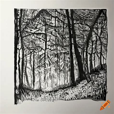 Detailed Ink Drawing Of A Forest On Craiyon