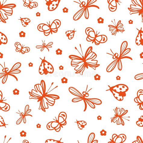 Insects Seamless Pattern 24 Pieces In Set Stock Vector Illustration