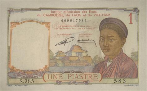 French Indo China 1 Piastre 1953 Banknote Issuing Institute Of The