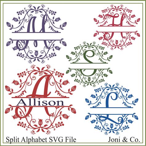 Split Floral Alphabet Svg Monogram Alphabet Flower Alphabet