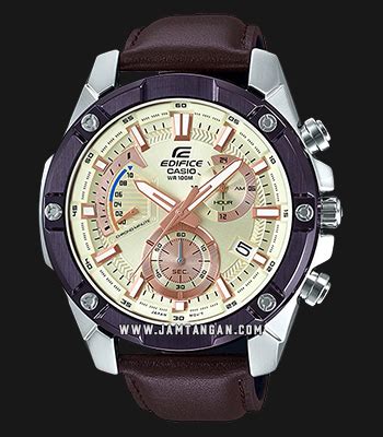 Casio Edifice Efr Bl Avudf Chronograph Men Gold Dial Brown Leather