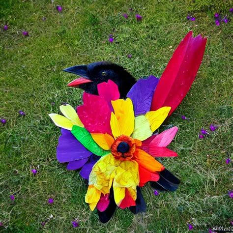 Crow Made Of Flower Petals Many Petals Growing Out Of Stable