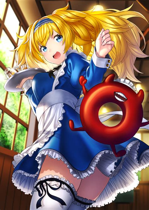 Safebooru 1girl Adapted Costume Alternate Costume Apron Black Neckwear Blonde Hair Blue Dress