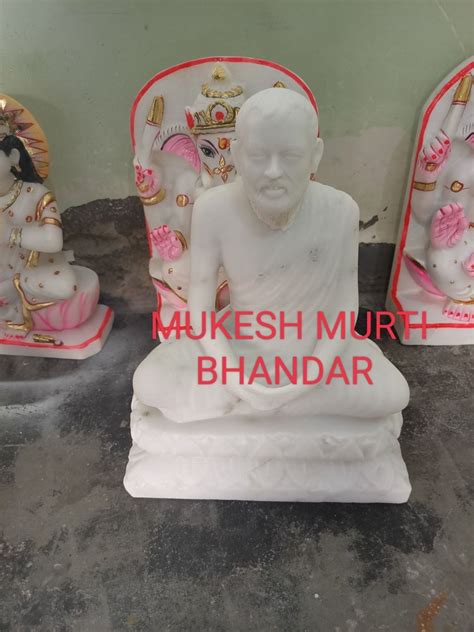 White Painted Ramakrishna Paramhans Marble Statue For Temple Size 12