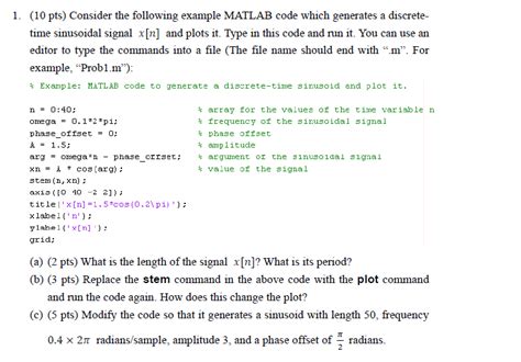 Solved Consider The Following Example Matlab Code Which Chegg