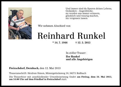 Traueranzeigen Von Reinhard Runkel Rz Trauer De