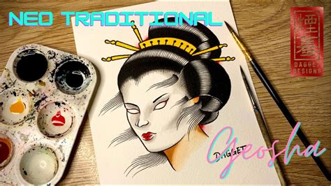 How To Draw A Geisha Girl Tattoo Hand Painted Tattoo Flash Youtube