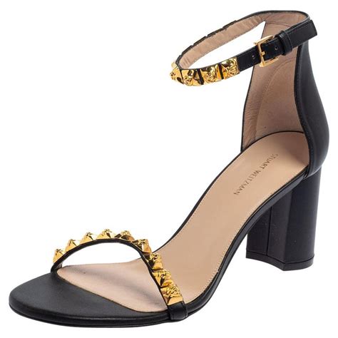 Stuart Weitzman Black Leather Embellished Ankle Strap Sandals Size 395