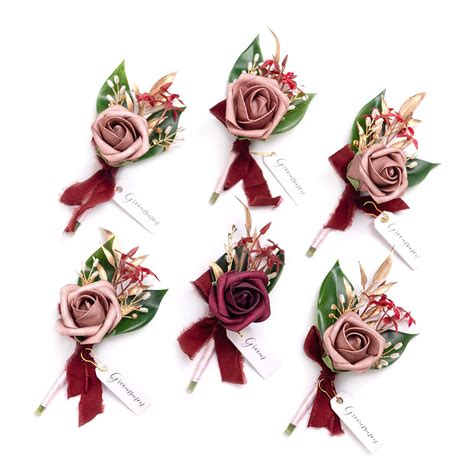 Buy Ling S Moment Marsala Boutonniere For Men Wedding With Pins Set Of