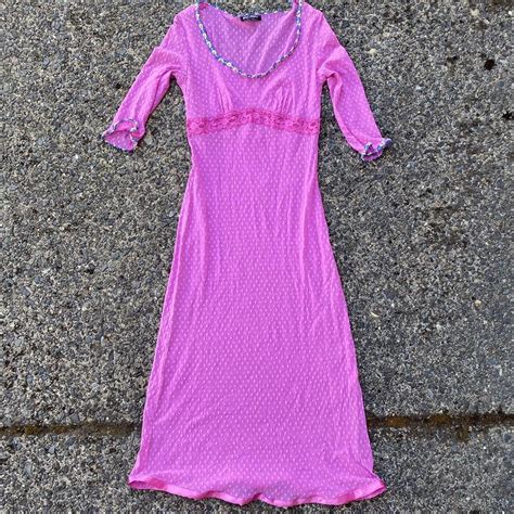 Vintage 90s Betsey Johnson Sheer Pink Dress Swiss Depop