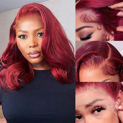 Lzgye 99j Burgundy Lace Front Wigs Human Hair14 Inch Wine Red Body Wave Human Hair