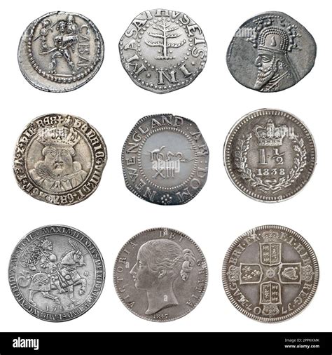 Ancient silver coin collection isolated Stock Photo - Alamy