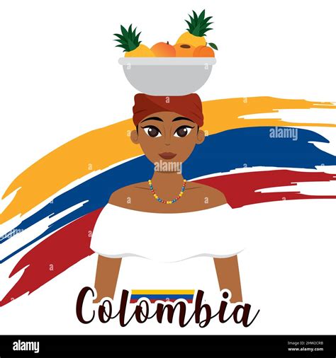 Traditional Colombian Girl With A Fruit Basket Colombia Vector