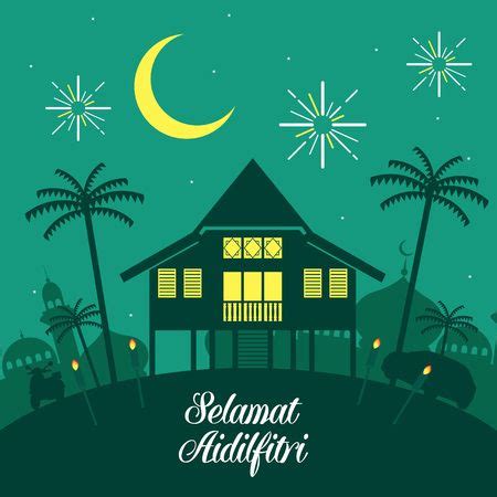 Selamat Hari Raya Aidilfitri Vector Illustration With Traditional