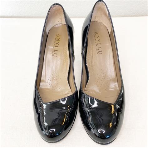 Anyi Lu Shoes Anyi Lu Italian Black Patent Leather Tortoise Heel