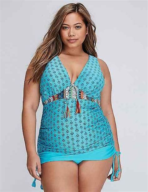 Textured Plus Size Swim Tank With Built In Plunge Bra Curvy Fashion