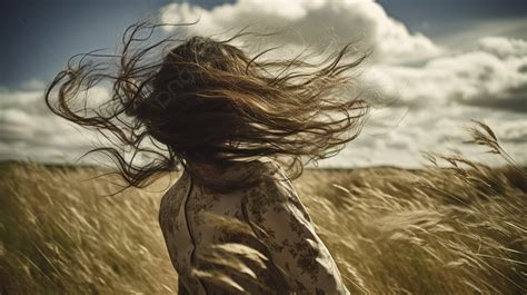 Fondo Persona Caminando Por Un Campo Con El Pelo Al Viento Fondo