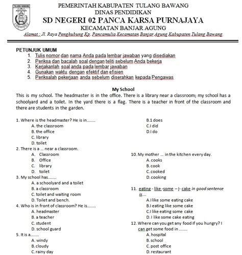 Soal Ujian Bahasa Inggris Kelas 6 Bank Soal Ujian