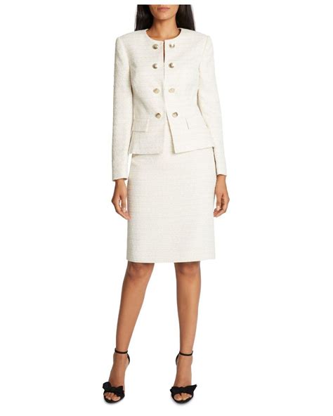 Tahari Tahari Collarless Faux Double Breasted Skirt Suit In White Lyst