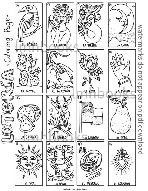 Lotería Coloring Page Pdf Digital Download 85x11in Etsy Australia