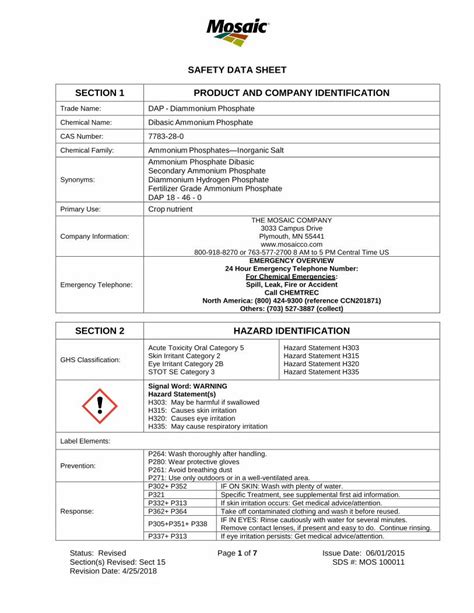 Pdf Safety Data Sheet Section Product And Data Sheet Section