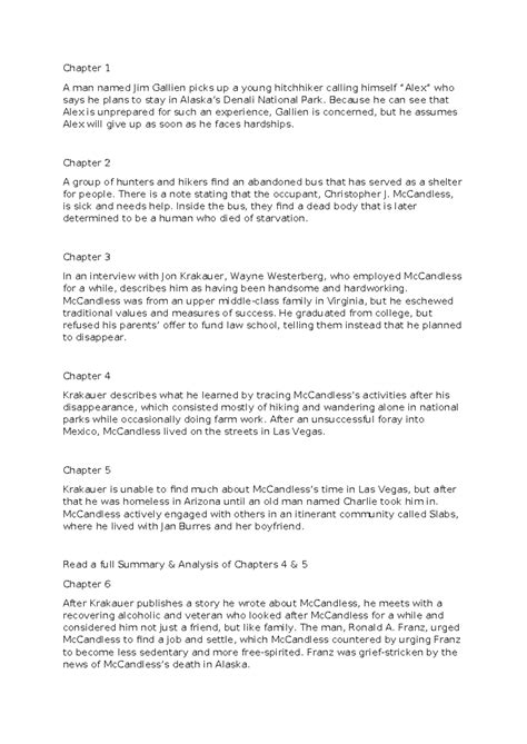 Into the Wild - Chapter 1 to 6 Summary & Analysis - Studeersnel