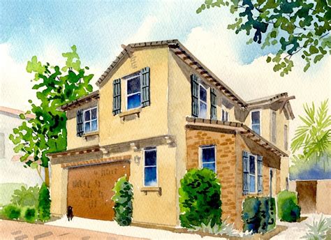 Custom X Watercolor Home House Portrait Painting Free Shipping Etsy