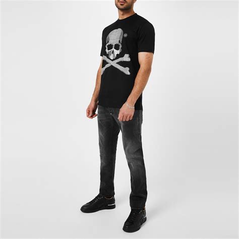 Philipp Plein Skull And Crossbones T Shirt Men Black 02 Flannels