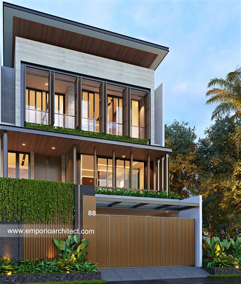 Desain Tampak Depan Dengan Pagar Rumah Modern 3 Lantai Bapak WLL Di