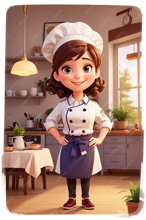 Premium Ai Image Cute Chef Girl Smiling In Uniform Welcoming And