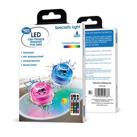 Great Value Color Changing Waterproof Mini LED Puck Lights with Remote – 2 Pack - Walmart.com